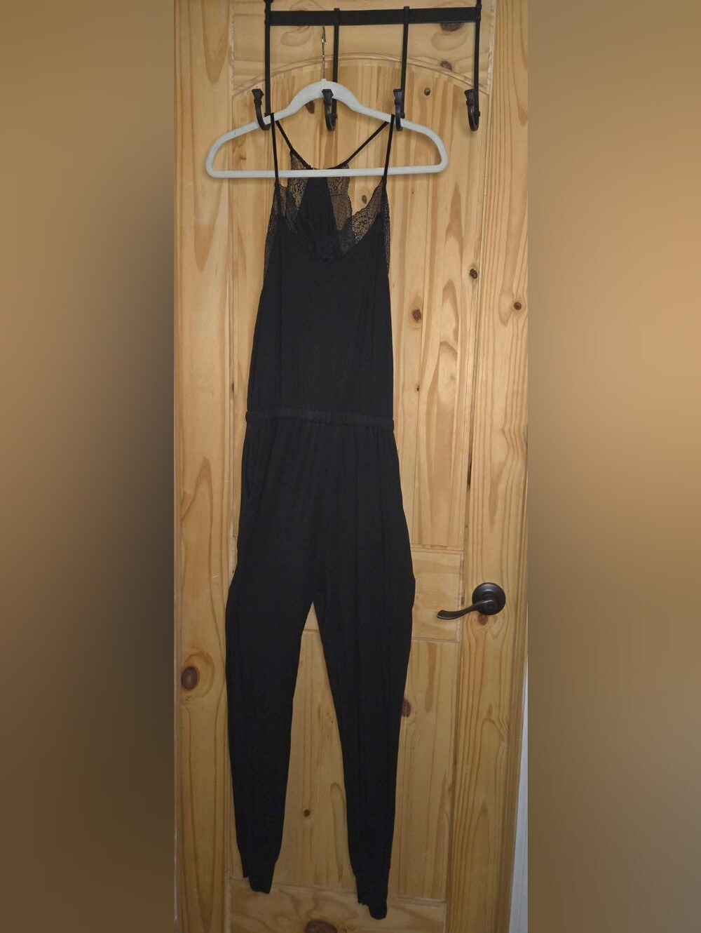 Black Lace Jumpsuit Romper – Women’s Size Medium  Sleeveless Lace Back One Piece